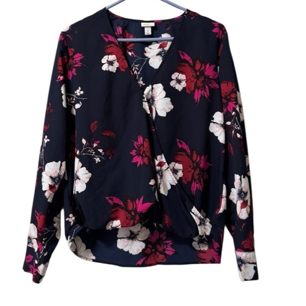 A New Day Women's Long Sleeve V-Neck Blouse Size Medium Polyester Floral Office